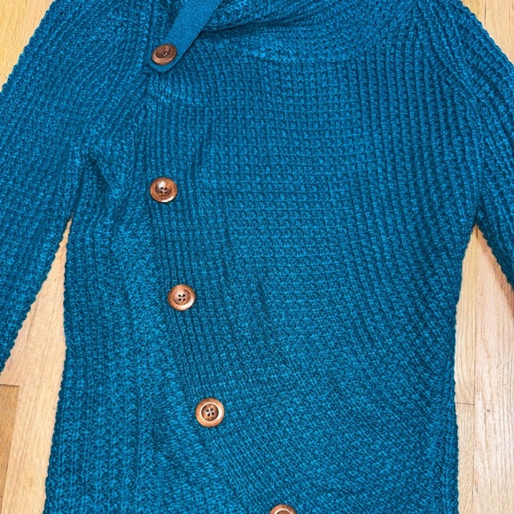 Teal Button-Up Women Sweater - Picture 7 of 7
